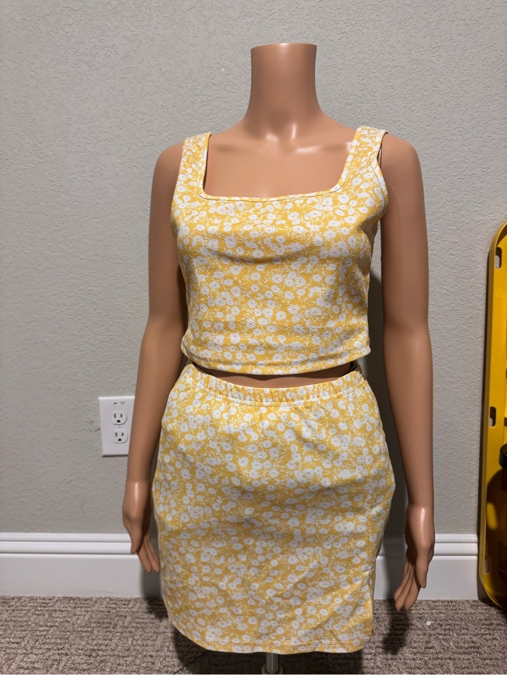 Yellow Floral Two-Piece Skirt Set